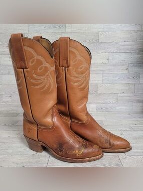 Women’s Vintage Frye Western Brown Leather High Heel Rodeo Cowboy Boots Size 6